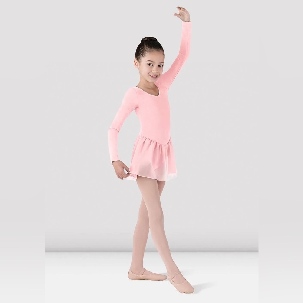 NWT Bloch Girls Light Pink Long Sleeve Skirted Leotard - size 14